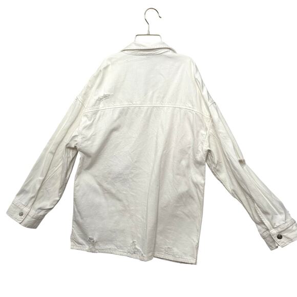ZARA Off-White Distressed Cotton Utility Shacket Size M - Picture 8 of 9